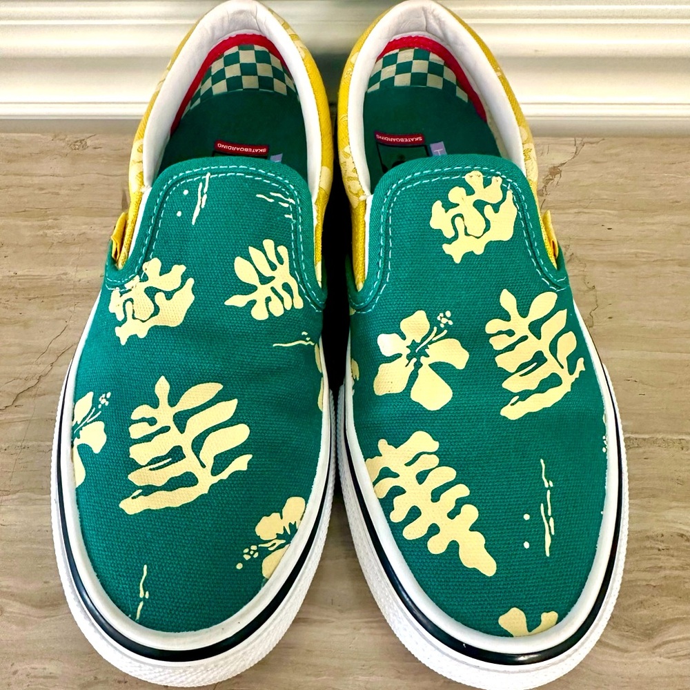 Vans Green and Yellow Slip-On Shoes